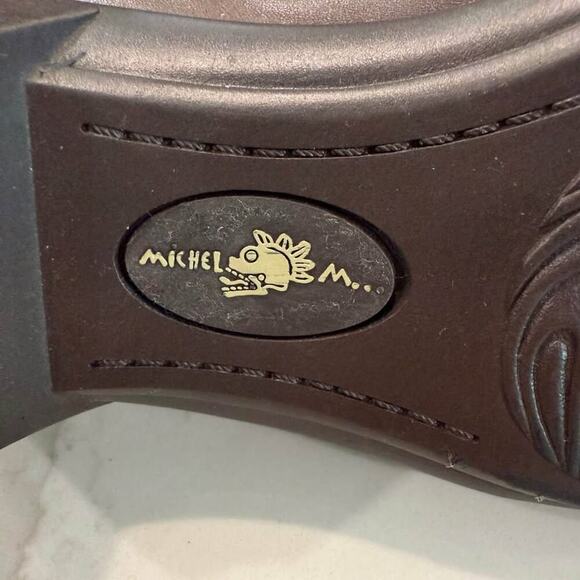 Michel M Pineapple Leather Slip On Wedge Clogs Women's 10M Brown Comfort Casual - Picture 9 of 10